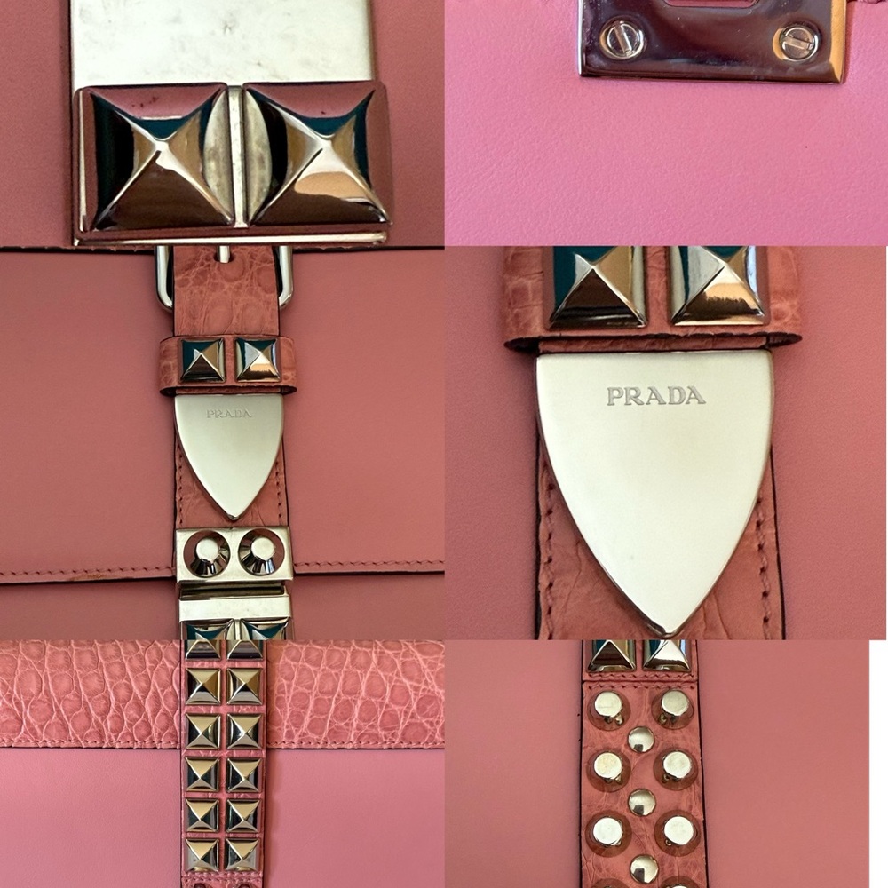 Prada Elektra 1BD120 Pink Studded Flap Shoulder Bag City Calf + Croc Trim - Picture 15 of 15